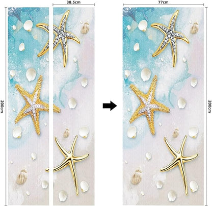 A.Monamour 3D Door Stickers for Interior Doors Nautical Pattern with Starfish Shells on Sandy Beach Vinyl Waterproof Self Adhesive Door Mural Decals for Bedroom Office Bathroom 77x200cm