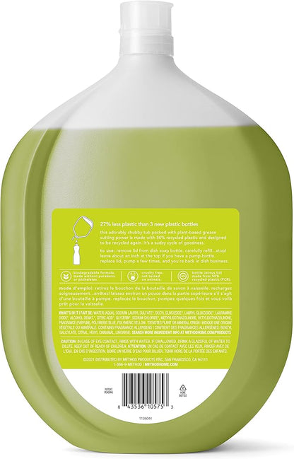 Method Gel Dish Soap Refill, Lime + Sea Salt Scent, Powerful Cleaning Formula, Large Refill Tub, Cuts Through Grease, 54 Fl Oz (Pack of 4)