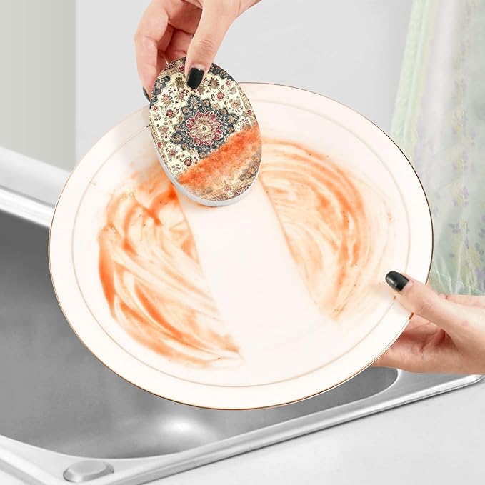 Vintage Carpet Texture Kitchen Scrub Sponges, Pop-up Kitchen Cleaning Sponges Reusable Dish Washing Sponges for Bathroom Household Cleaning 3 Pack - Non Scratch Scrubber