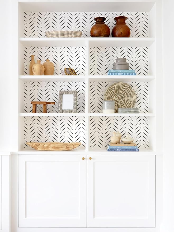 Orainege Black and White Wallpaper Peel and Stick Wallpaper Modern Herringbone Contact Paper for Bathroom 17.7in x 393.7in Geometric Self Adhesive Wall Paper for Bedroom Living Room Removable