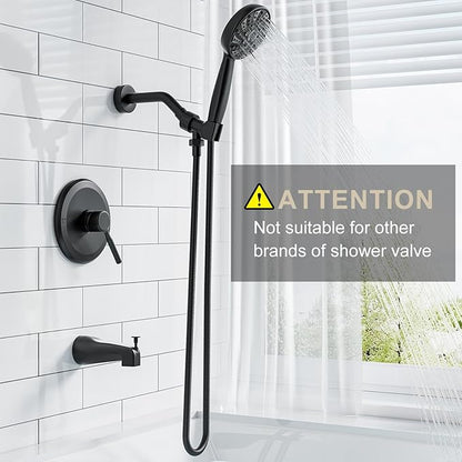 Tub Shower Faucet Set,Shower Systerm with Valve and Tub Spout,ABS Single Shower Head and Handle Set Shower Trim Kit for Bathroom,Matte Black,6-Modes Spray