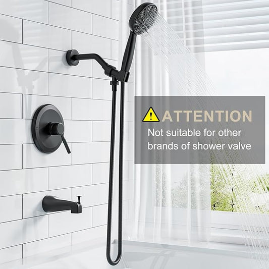 Tub Shower Faucet Set,Shower Systerm with Valve and Tub Spout,ABS Single Shower Head and Handle Set Shower Trim Kit for Bathroom,Matte Black,6-Modes Spray