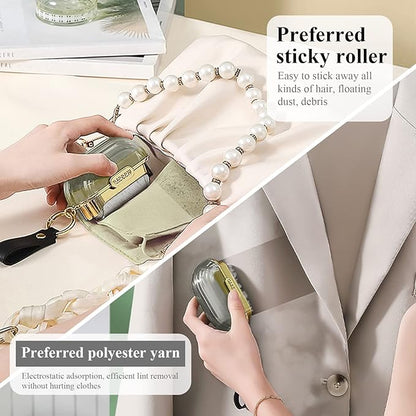 Double-Sided Travel Portable Lint Roller with Hand Strap, Reusable Mini Extra Sticky Dog Cat Pet Hair Remover, Luxury Lint Remover for Clothes Bag Dust Fuzz Fur with 4 Refills, Grey