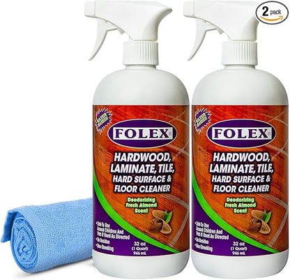 FOLEX Hardwood, Laminate, Tile, Hard Surface & Floor Cleaner with Reusable Cleaning Cloth, Fresh Almond Scent, Residue and Streak Free - 2 Pack