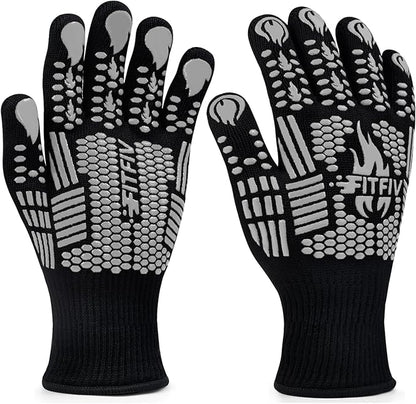 BBQ Gloves, Oven Gloves, 1472°F Extreme Heat Resistant Barbecue Gloves, Silicone Non-Slip Oven Mitts, Kitchen for Cooking, Grilling, and Baking (Gray)