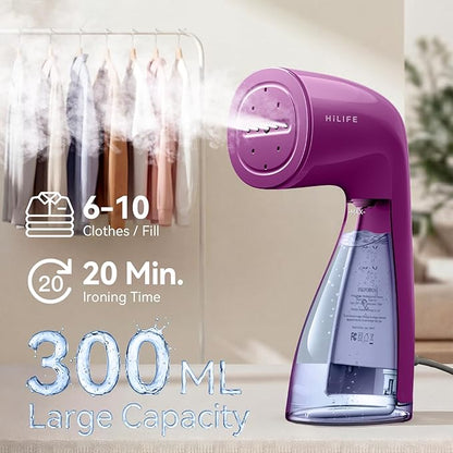 HiLIFE Steamer for Clothes, Portable Handheld Design, 240ml Big Capacity, 700W, Strong Penetrating Steam, Removes Wrinkle, for Home, Office and Travel(ONLY FOR 120V) (Orchid Purple)