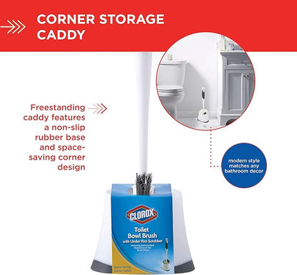 Clorox Under-Rim Toilet Bowl Brush with Corner Storage Caddy, 16 x 5 x 5.5 in