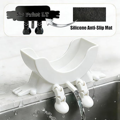 Cute Hanging Sponge Holder with Drainage,3D Printed Kitchen Funny Sponge Stand for Sink,with non-slip pads,Suitable for Scrub Daddy Holder,Keeps Your Sponge Dry Smiling (White)