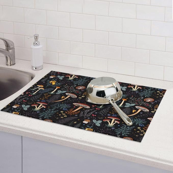 Mushroom Dish Drying Mat For Kitchen Microfiber Drying Mats Absorbent Reversible Dish Pad Draining Mats For Countertop Coffee Mats 18x24 Inch