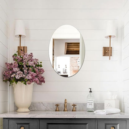 DARENYI 16.5 x 13 inch Frameless Oval Wall Mirror for Bathroom Sink, Non-Glass Shatterproof Acrylic Mirror Tile for Wall, Vanity, Bedroom, Living Room, Entryway, Home Decor, Double-sided Tapes Include