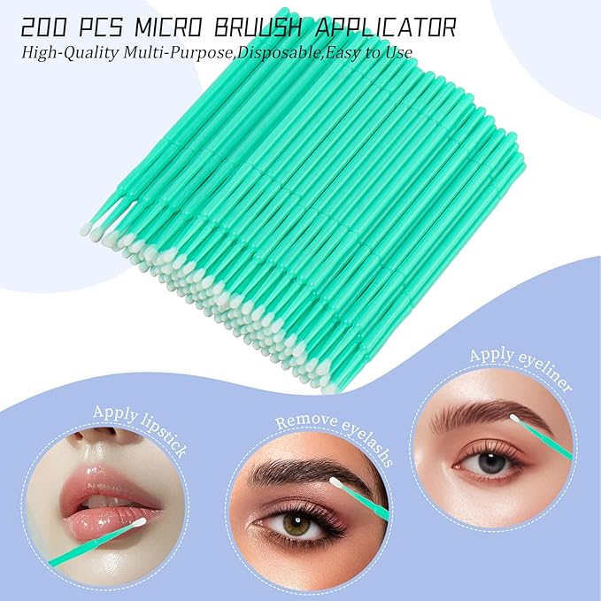 300 PCS Eyelash Extension Supplies Kit, Disposable Micro Applicator Brush, Eyebrow Spoolie, Lip Brush, Mascara Wand Applicator (light green kits)