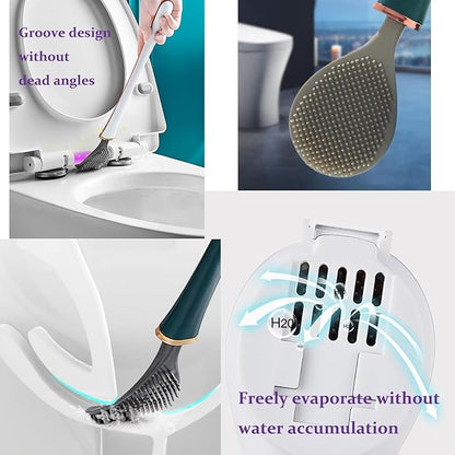 New Upgrade Silicone Toilet Brush and Holder Set,Toilet Bowl Cleaner Brush, Toilet Wand Cleaning Kit Wall Mounted, Discreet Bathroom Cleaning Brush,Bathroom Cleaning Supplies