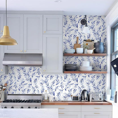 Livebor Leaf Peel and Stick Wallpaper Olive Leaf Contact Paper 17.7inch x 196.8inch Floral Leaves Wallpaper Peel and Stick Modern Farmhouse Wall Paper for Bedroom Neutral Self Adhesive Decorative