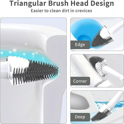 Hillyfe Toilet Brush and Holder Set,Silicone Removable Cleaner Brush,5 PCS Toilet Bowl Cleaner Tablets and Wall-Mount Hook,Ventilation Slots Base for Bathroom Apartment RV Deep Cleaning,White