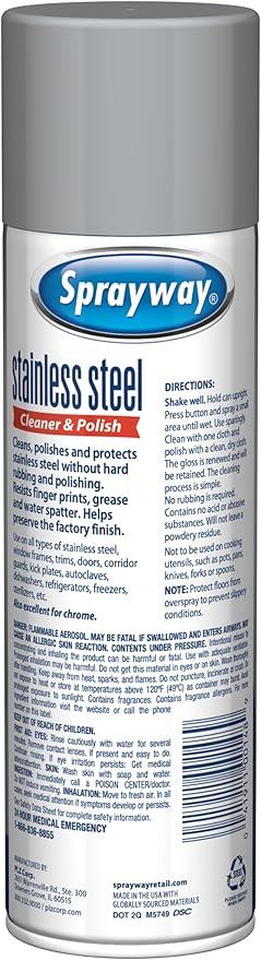 Sprayway Stainless Steel Cleaner Aerosol Spray (Water-Based), 15oz, Pack of 6 | Cleans, Polishes, Protects | Resists Fingerprints | Ideal for All Stainless Steel Appliances & Surfaces