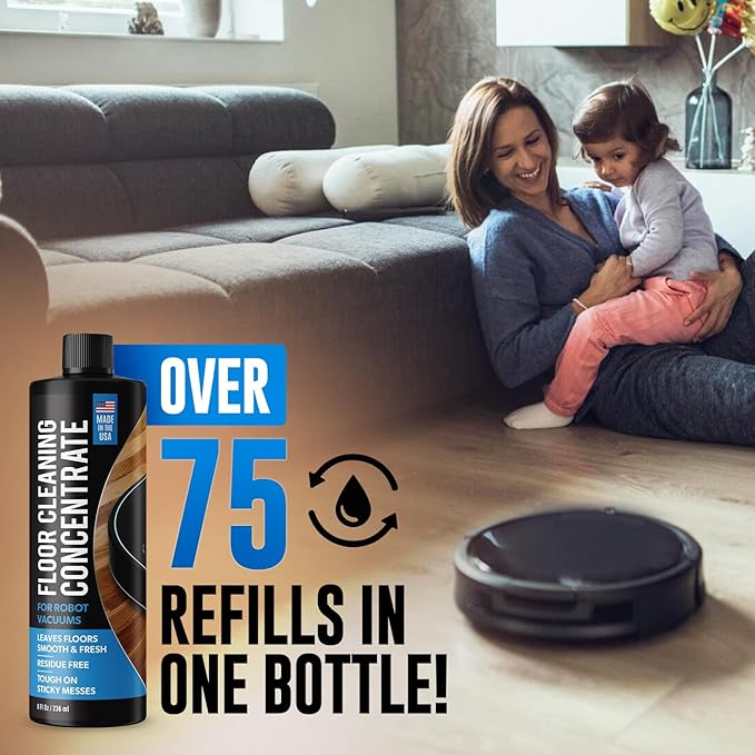 Robot Vacuum Floor Cleaning Concentrate for Mops - 75+ Refills Per Bottle - Compatible with Roborock, Tineco, iFloor, Etc. - Hardwood & Multi-Surface - Made in USA - Non-Toxic, Residue-Free