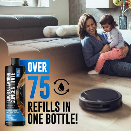 Robot Vacuum Floor Cleaning Concentrate for Mops - 75+ Refills Per Bottle - Compatible with Roborock, Tineco, iFloor, Etc. - Hardwood & Multi-Surface - Made in USA - Non-Toxic, Residue-Free