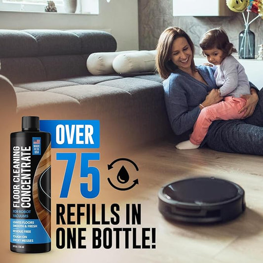 Robot Vacuum Floor Cleaning Concentrate for Mops - 75+ Refills Per Bottle - Compatible with Roborock, Tineco, iFloor, Etc. - Hardwood & Multi-Surface - Made in USA - Non-Toxic, Residue-Free