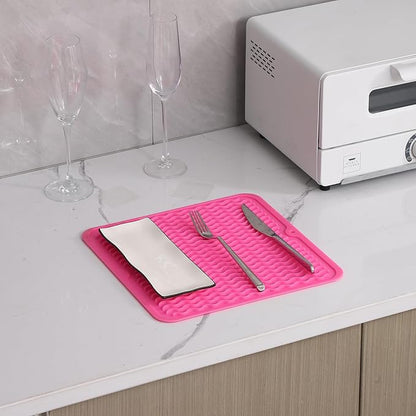 MicoYang Silicone Dish Drying Mat for Multiple Usage,Easy clean,Eco-friendly,Heat-resistant Silicone Mat for Kitchen Counter or Sink,Refrigerator or Drawer liner Rose M 12 inches x 12 inches