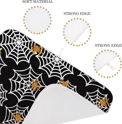 Halloween Dish Drying Mat 18x24 Inch Black Orange Golden Spider Webs Drying Mat Fall Autumn Holiday Absorbent Dish Drying Pad Dish Rack Drainer Mats for Kitchen Dining Counter