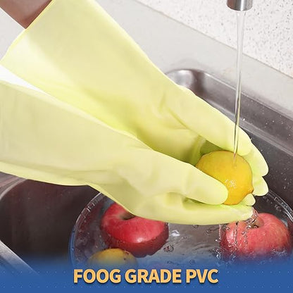 BOOMJOY PVC Cleaning Gloves, Heavy Duty Dishwashing Gloves, Reusable Medium Gloves for Kitchen, Bathroom, Gardening, Working, Pet Care - Pink & Blue & Yellow, 3 Pairs, Size M