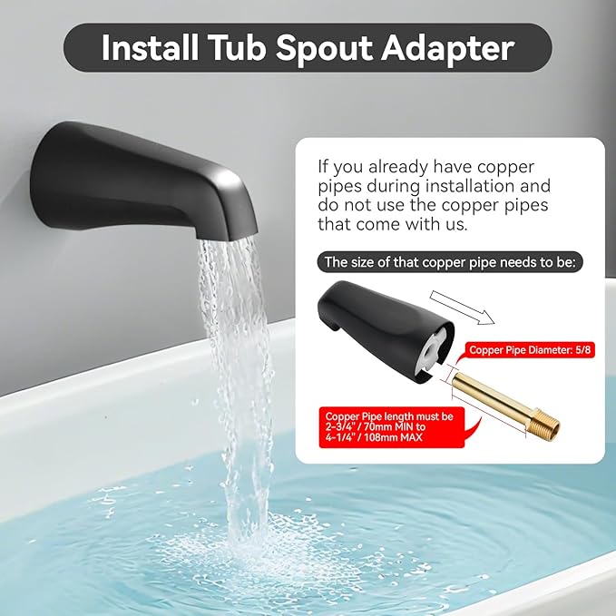 3 Handle Shower Faucet Set with Tub Spout 6-Spray Shower Head and Handle Set Shower Trim Kit with Rough-in Valve Bathroom Shower Faucet Valve Trim Kit Shower System Matte Black