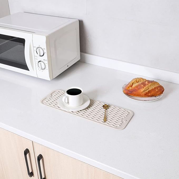 MicoYang Silicone Dish Drying Mat for Multiple Usage,Easy clean,Eco-friendly,Heat-resistant Silicone Mat for Kitchen Counter or Sink,Refrigerator or Drawer Liner Tapioca S 12 inches x 6 inches