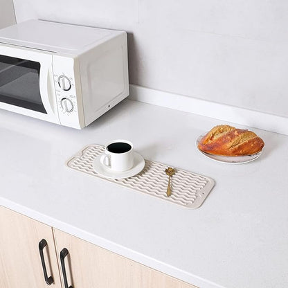 MicoYang Silicone Dish Drying Mat for Multiple Usage,Easy clean,Eco-friendly,Heat-resistant Silicone Mat for Kitchen Counter or Sink,Refrigerator or Drawer Liner Tapioca S 12 inches x 6 inches