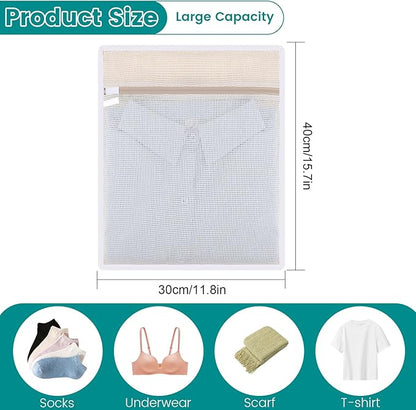 Dntorx 4Pcs Durable Cotton Mesh Laundry Bags for Delicates, 12×16inch Breathable Laundry Mesh Wash Bags with Sturdy Zipper for Delicates, Clothes, Pants, Underwear, Bra, Socks (M)