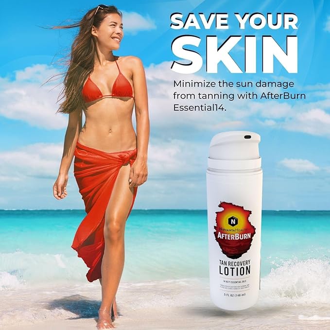 Nirvanta All-in-One AfterBurn Tan Recovery Lotion – Doctor-Formulated Aftersun Lotion w/Natural Ingredients & 14 Essential Oils for All Ages – After Sun Care for Deep Hydration & Peeling Minimization