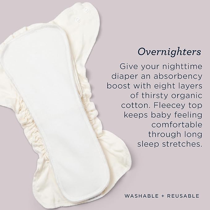 Esembly Overnighters – Organic Cotton Cloth Diaper Booster Inserts with Stay-Dry Fleece – Reusable Nighttime Absorbency Doublers for Heavy Wetters – One Size, Pack of 4