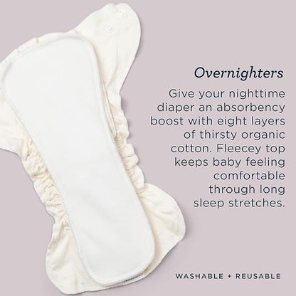 Esembly Overnighters – Organic Cotton Cloth Diaper Booster Inserts with Stay-Dry Fleece – Reusable Nighttime Absorbency Doublers for Heavy Wetters – One Size, Pack of 4