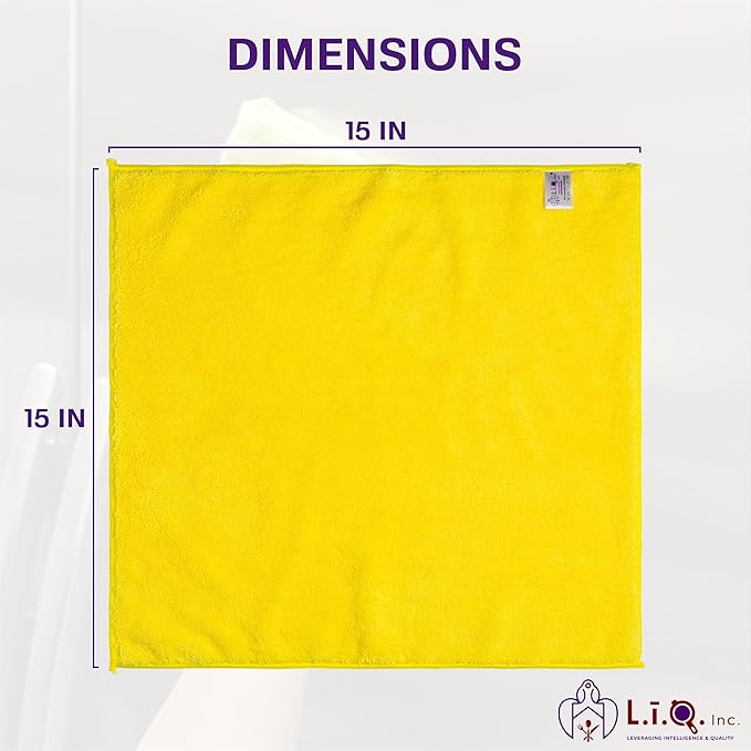 L.I.Q. Microfiber Cleaning Cloths (Pack of 12) – 4 Types: Coral Fleece, Glass, Fishscale & Long Pile (3 Each) – Reuseable, Lint-Free Microfiber Cloths for Cleaning - for Wood, Glass, Metal, and More