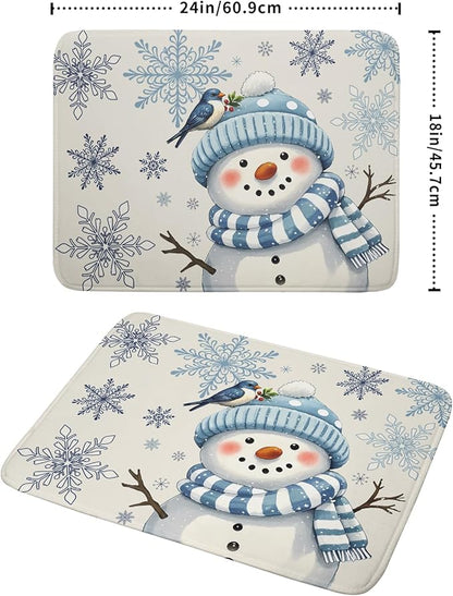 Winter Snowman Dish Drying Mat for Kitchen Counter 18x24 Blue Snowflake Bird Christmas Holiday Absorbent Reversible Microfiber Drying Mats Kitchen Countertop Protector Dishes Drainer Rack Pad