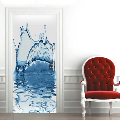 A.Monamour 3D Door Stickers for Interior Doors Splashes of Blue Water on A White Background Vinyl Waterproof Self Adhesive Door Mural Decals for Bedroom Office Bathroom 85x200cm