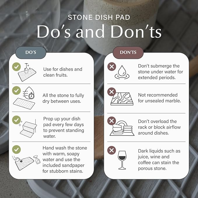 Dorai Home Dish Pad - Collapsable Stone Dish Drying Mat with Diatomaceous Earth for Quick Drying - Ultra Absorbent - Encased in Woven Silicone - Eco-Friendly, Foldable - Large 24.6" x 16.5", Slate
