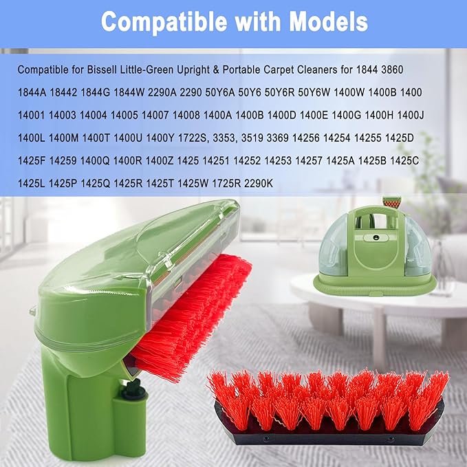 Upgraded 1400B Little Green 5.3" Detachable Tough Stain Brush Tool Replacement for Bissell Little-Green Upright &Portable Carpet Cleaners for 1400B 4075 3860 1425 2458 3194 3353 Series,1+1 Brush,Green