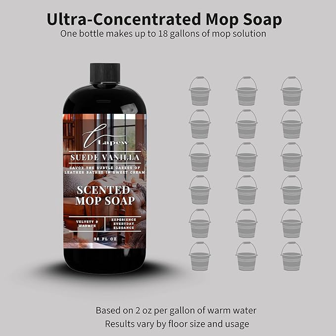 Lapew Suede Vanilla Scented Mop Soap - Luxury Floor Cleaner Concentrate for Mopping Tile, Laminate, Vinyl & Hardwood | Streak-Free, Low-Foam | 36 oz