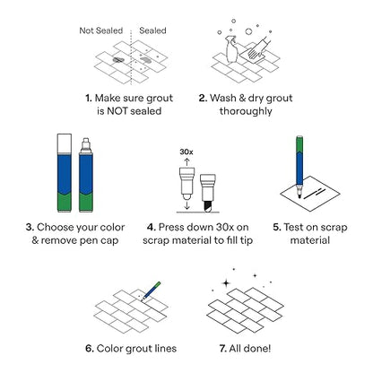 Grout Pen White Tile Grout Paint Marker: Waterproof Tile Grout Colorant and Sealer Pens for Cleaner Looking Floors & Whitener Without Bleach - Narrow 5mm, 2 Pack with Extra Tips (7mL) - White