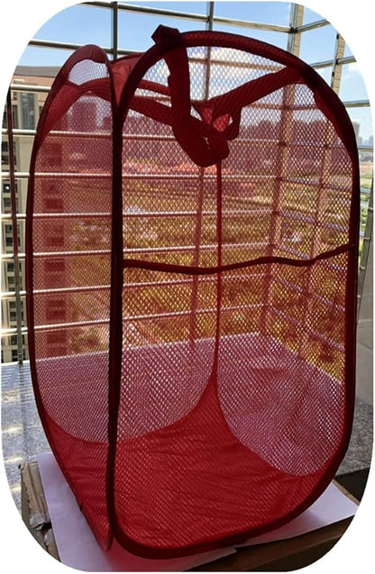 Portable Large Rectangle Laundry Basket with Carry Handles Big Heavy Duty Pop Up Nursery Clothes Hamper Folding Mesh Room Organizer Storage Red