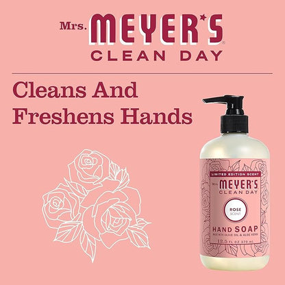 Mrs. MEYER'S Rose Scent Kitchen Basics Set, Dish Soap, Hand Soap, Multi-Surface Everyday Cleaner 3 ct.