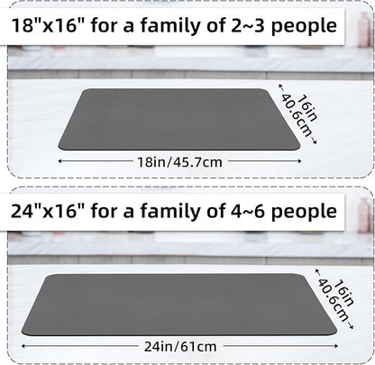 LOPNUR Kitchen Dish Drying Mat, 24"x16" Large Dish Drying Mats for Kitchen Counter, Diatomite Coffee Mat, Super Absorbent Dish Drying Pad, Heat Resistant Mat with Anti-slip Rubber Backed, Grey