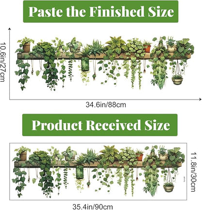 Nature Green Plants Peel and Stick Wall Decals Wallpaper, Removable Wall Decals Shelves Green Plants Vinyl Art Wall Stickers & Murals for Living Room Kitchen Bathroom Decoration (A-Green)