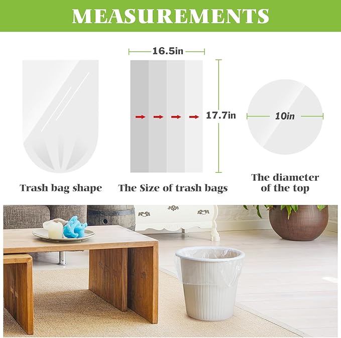 Teivio 1.8 Gallon 180 Counts Strong Trash Bags Garbage Bags, Bathroom Trash Can Bin Liners, Small Plastic Bags for home office kitchen, Clear