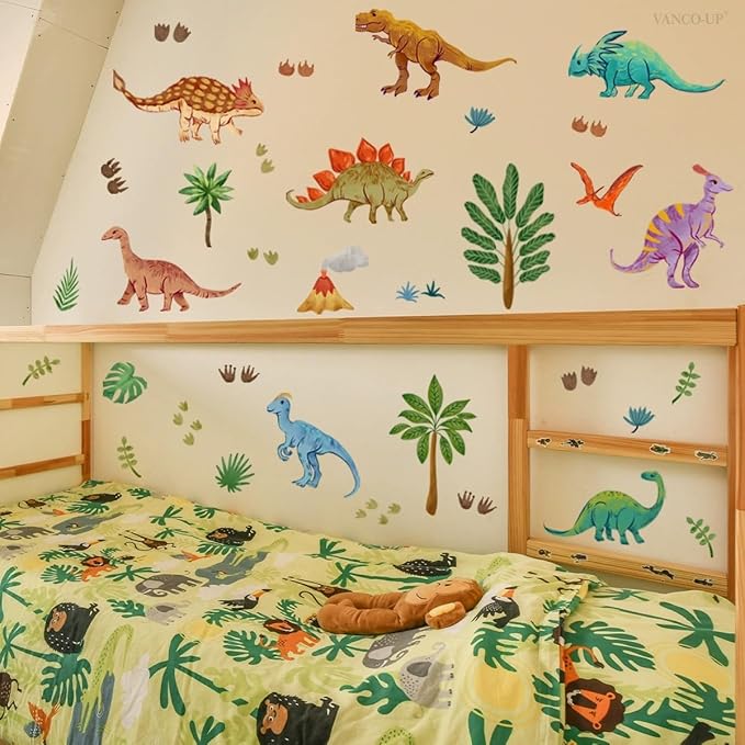 Wall Stickers Decals Kids Peel and Stick Removable for Nursery Kids Bedroom Living Room décor Boys Playroom (Colorful Dinosaurs)