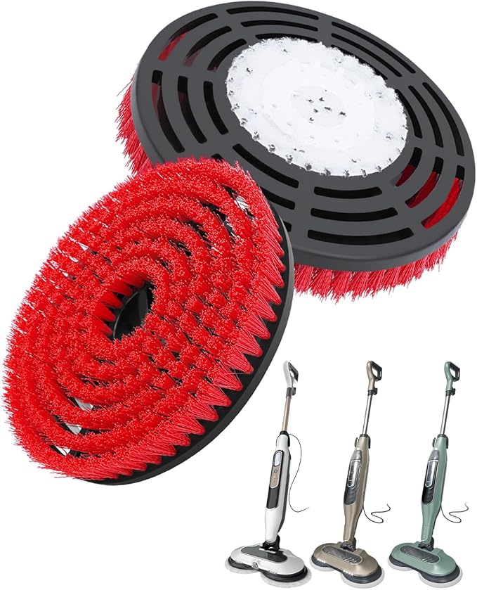 Steam Mop Pads Replacement Brush Head Compatible with Shark Steam and Scrub Mop S7000 S8201 S7001 s7201 Shorter Bristle Professional Cleaning and Polishing Brush (Red, 2 Brush)