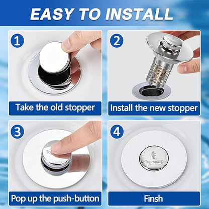 Sink Stopper Hair Catcher(New-2pcs), Pop-up Sink Drain Strainer with Removable Stainless Steel Strainer Basket Hair Catcher, Bathroom Sink Strainer for Bathroom Sink Stopper Replacement