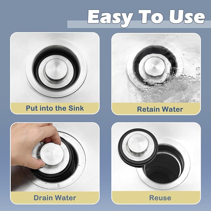 2 Pack 3 3/8 inch (86 mm) Stainless Steel Sink Stopper, Kitchen Garbage Disposal Plug with Wide Rim, Fits Standard 3.5 Inch Drains, Durable and Rustproof -Silver