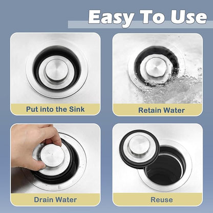2 Pack 3 3/8 inch (86 mm) Stainless Steel Sink Stopper, Kitchen Garbage Disposal Plug with Wide Rim, Fits Standard 3.5 Inch Drains, Durable and Rustproof -Silver