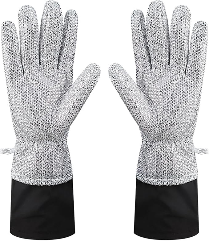 Wire Dishwashing Gloves，Multipurpose Non-Scratch Scrubbing Waterproof Anti-Hot & Oil-Resistance Kitchen Cleaning Gloves